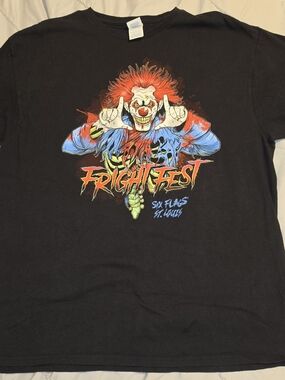 Vintage Six Flags Fright Fest Scary Clown Halloween Graphic Tee